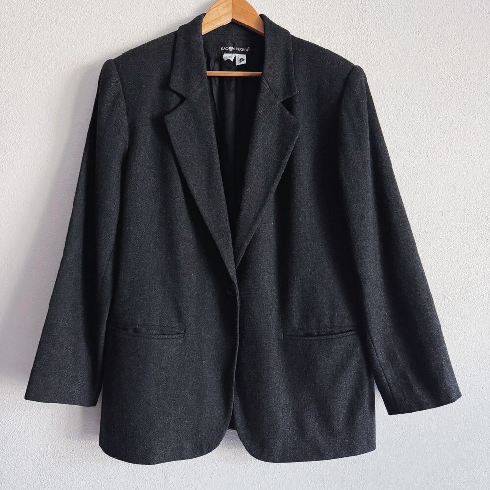 90s vintage charcoal grey wool blend blazer